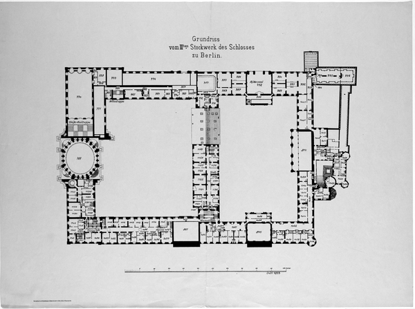 Kretschmar und Oellerich: Berliner Schloss, Grundriss, Drittes Obergeschoss, 1933, Druck, SPSG, PK 2668/4.