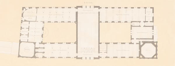 Grundriss der dritten Etage im Neuen Museum, Illustration aus: August Stüler, Das Neue Museum in Berlin, 1853.